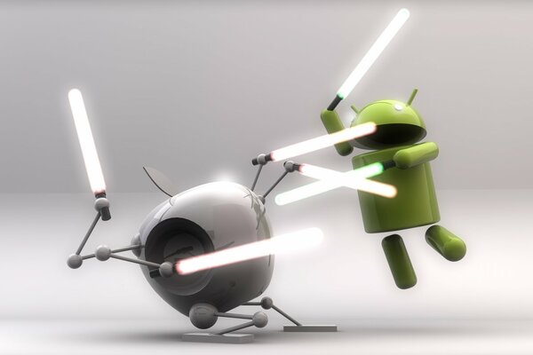 Lucha robot Android y Apple en espadas