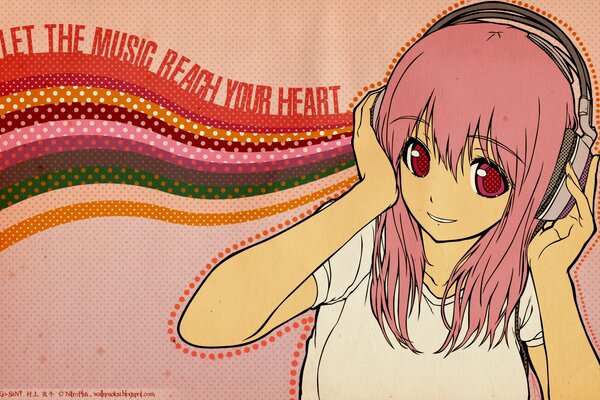 Girl listening to music with headphones, nitroplus