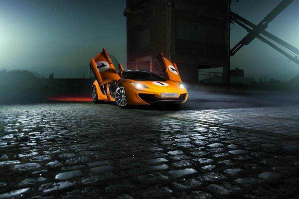 Orange car with folding doors