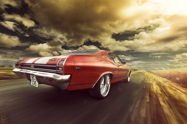 Chevrolet chevelle ss 1969 rushes down the road