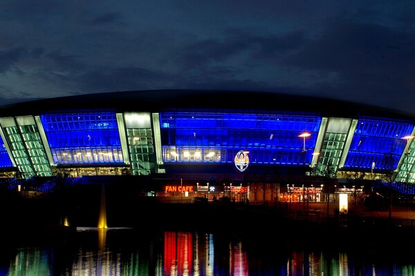 Night stadium with glowing lights