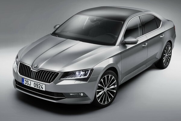 Skoda argento su sfondo grigio