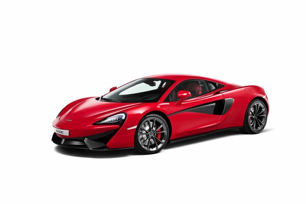 Red McLaren coupe car on a white background