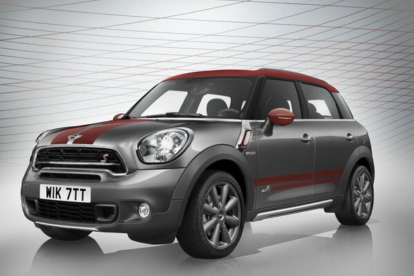 Mini Cooper argento con strisce rosse