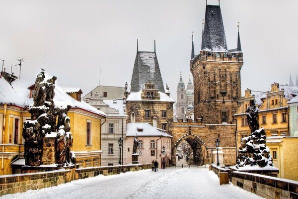 Architecture of Prague in winter