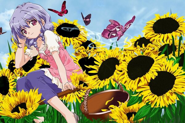 Ragazza in un campo di girasole