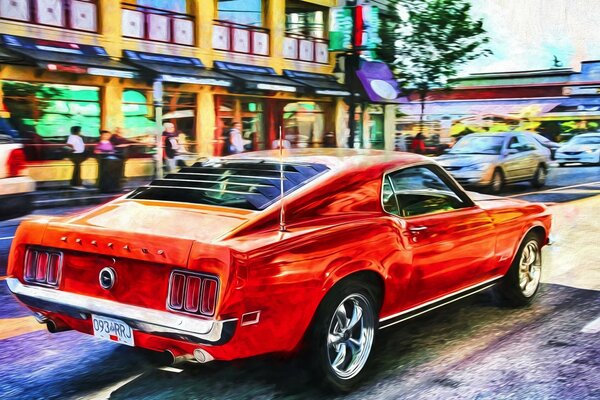 Roter Ford Mustang Muscle Car