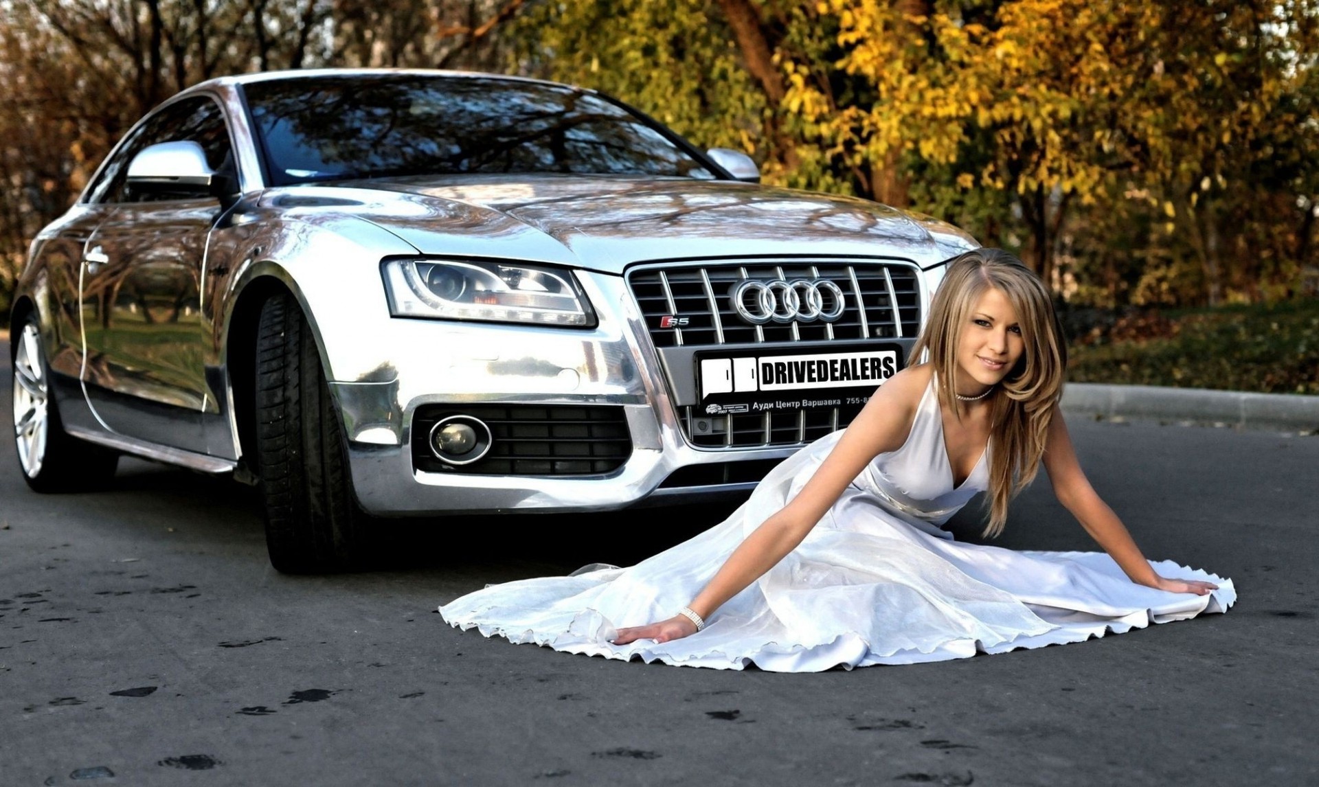 a woman girl road model vehicles grey blonde audi