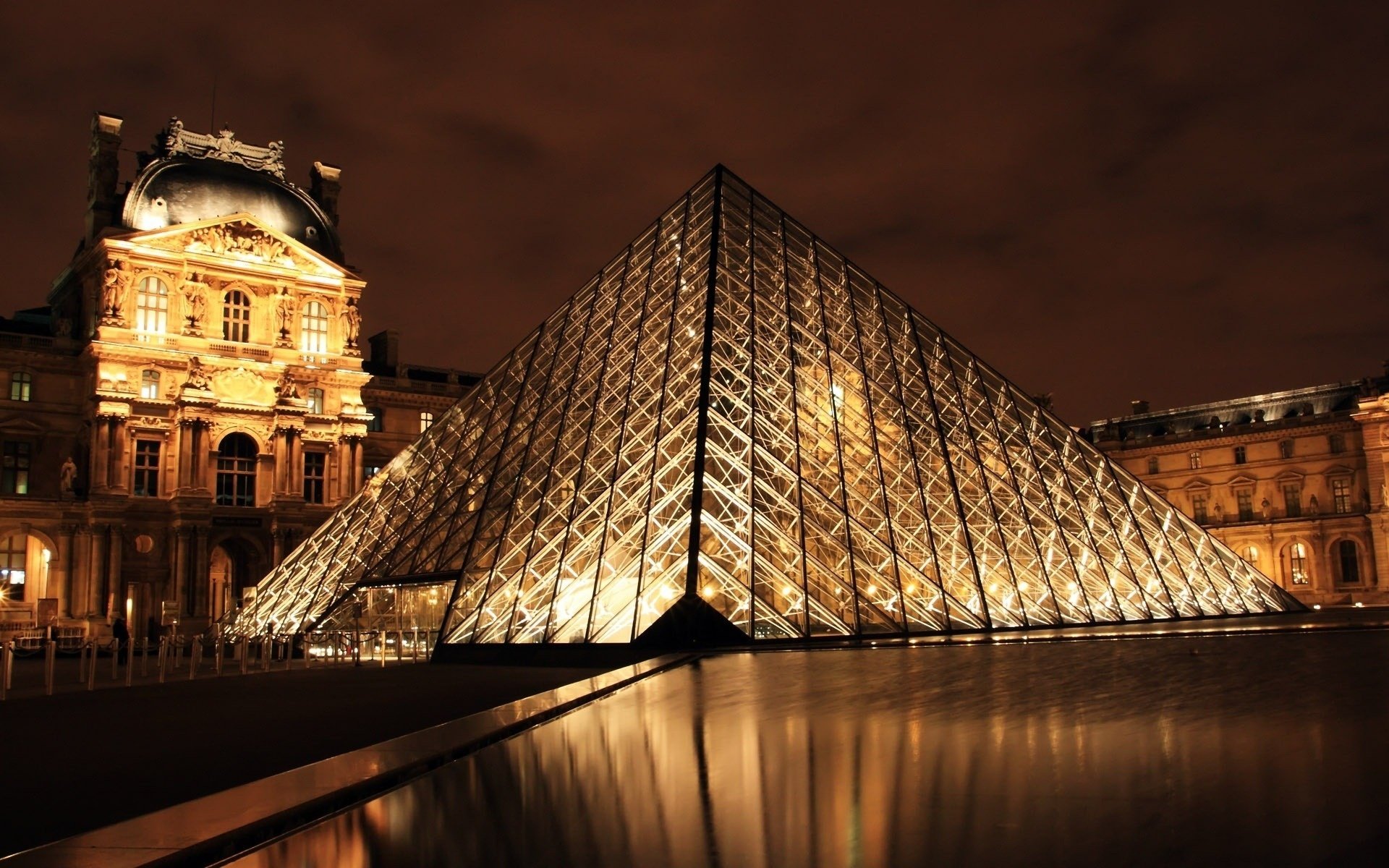 paris louvre frankreich museum nacht pyramide städte architektur beleuchtung lichter der städte