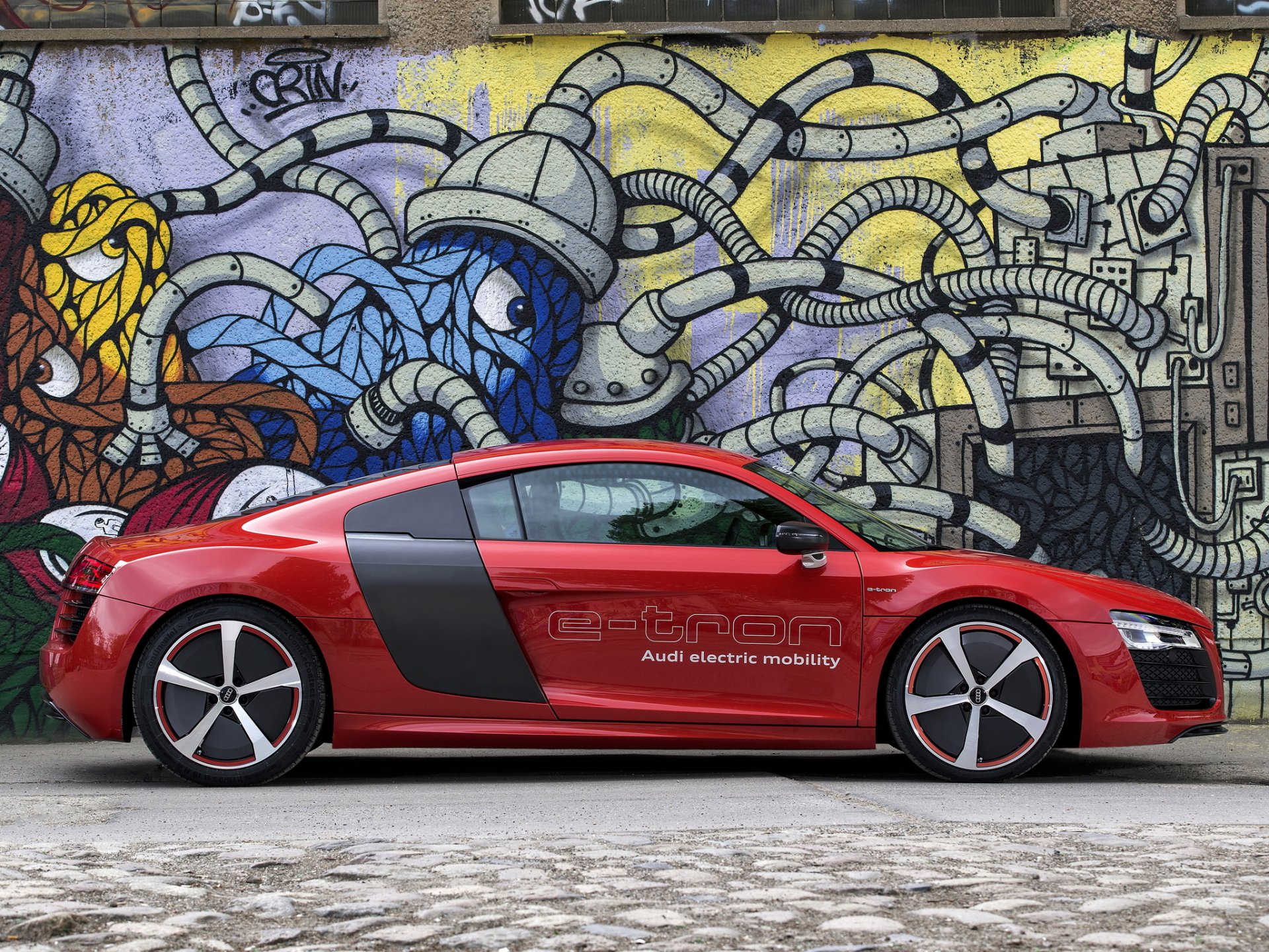 audi r8 e-tron prototype vue latérale auto voiture papier peint