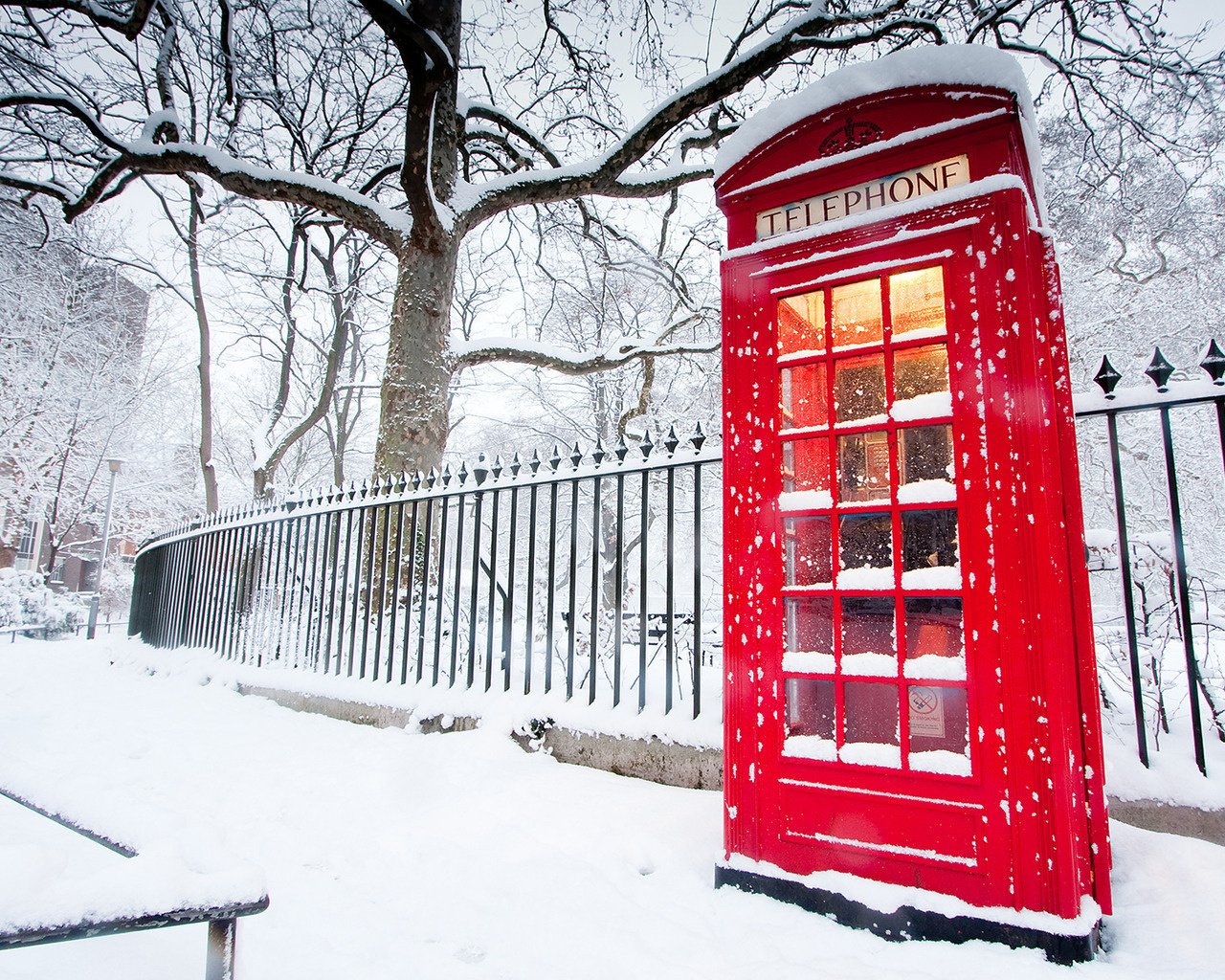 winter london day phone cold paint snow street the fence tree