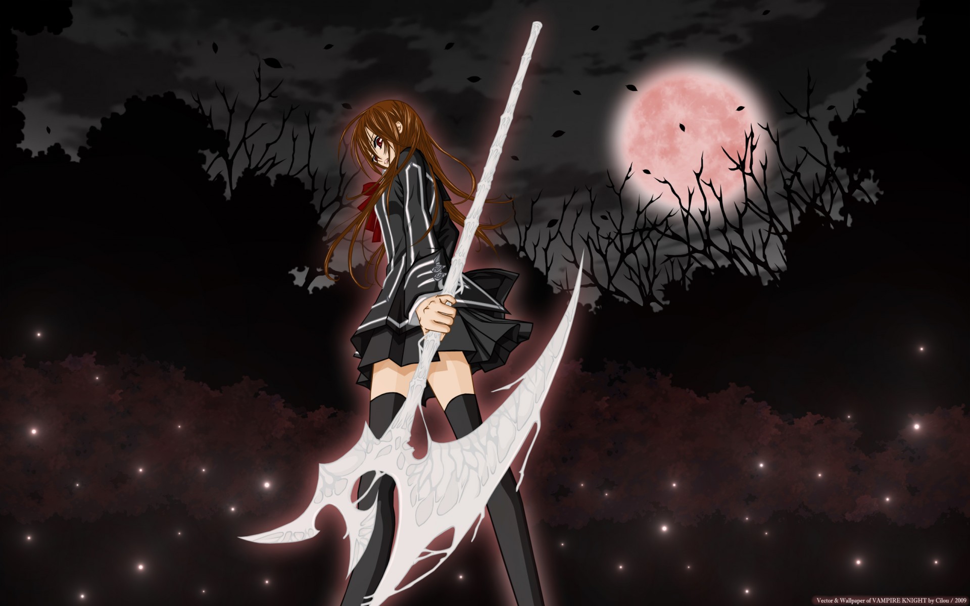 eifuku vampire knight yuuki cross forest night moon axe