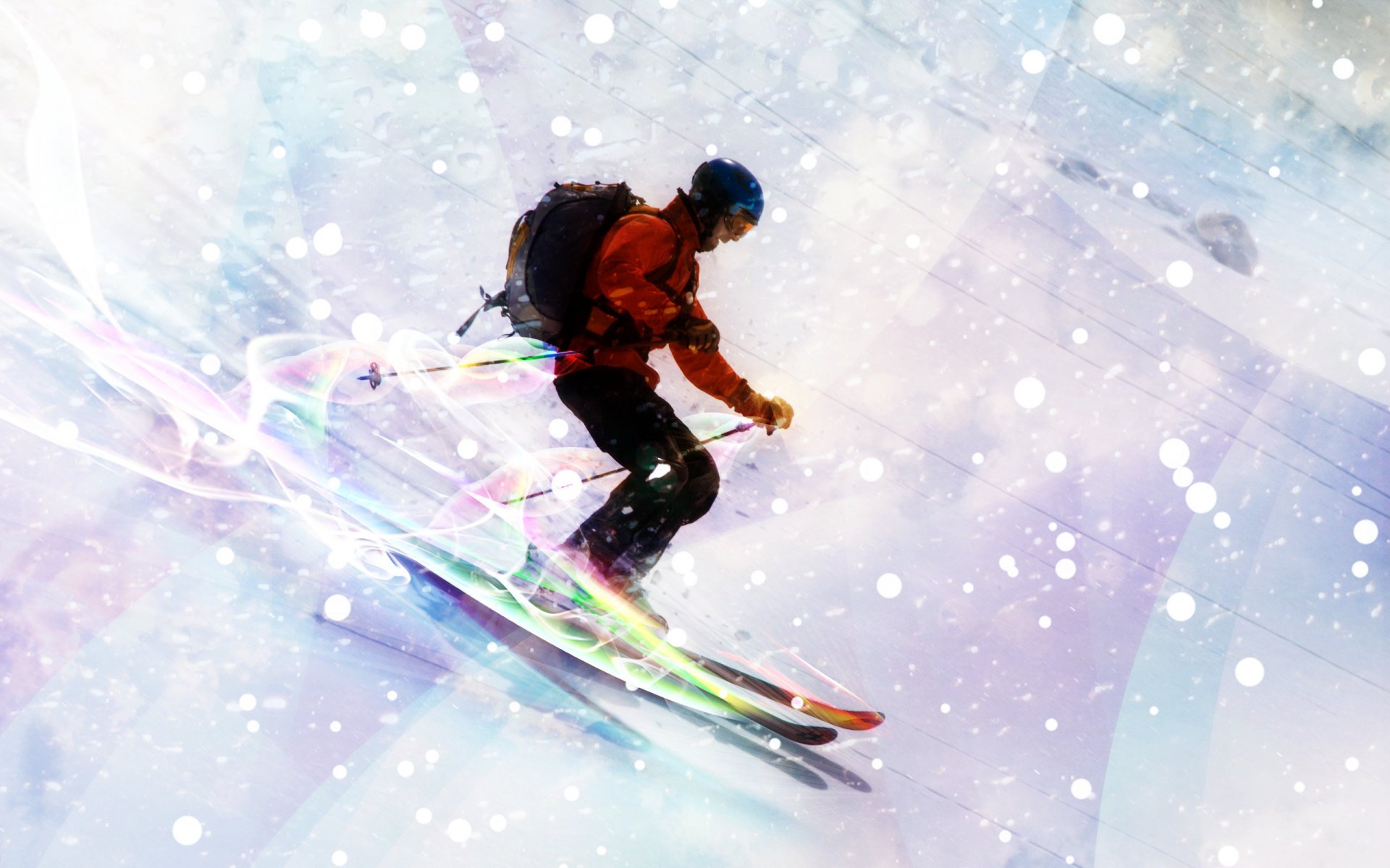 kiing mountain downhill skier lights snow neon sports people man