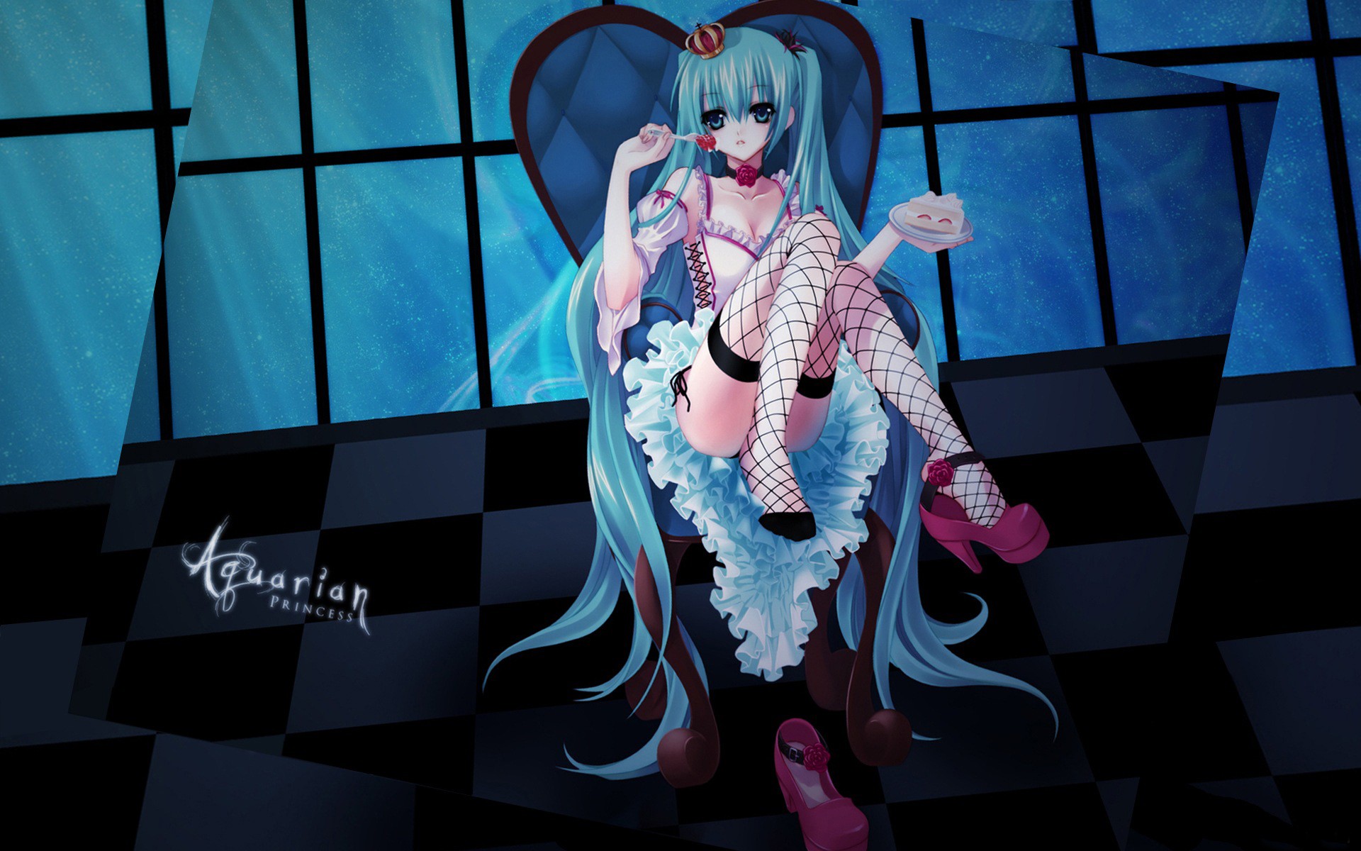 aquarium princesse miku chaise gâteau chaussures