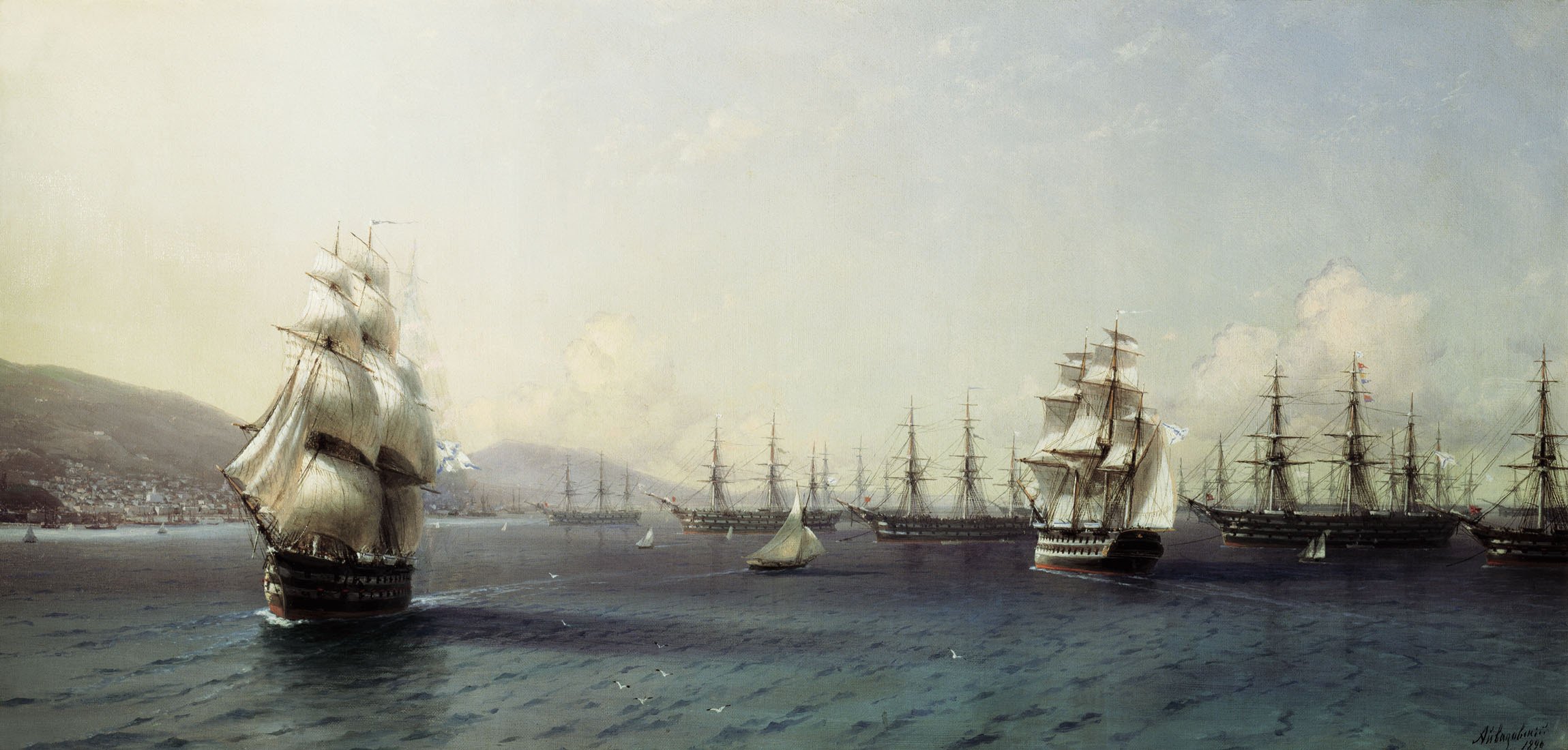 aivazovsky obraz styl morze statek statki mewy ptaki niebo chmury molo fale żaglówki