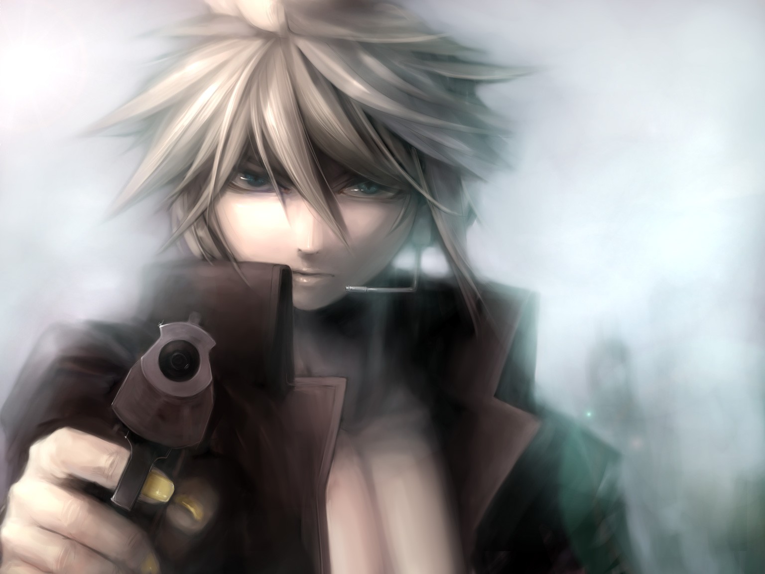 blond niebieskie oczy pistolet słuchawki kagamine len krótkie włosy vocaloid