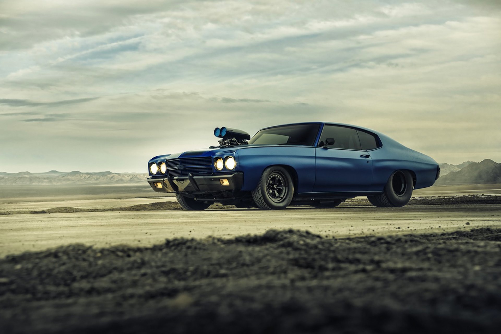 chevrolet chevelle ss supercharger bleu dragster muscle voiture avant