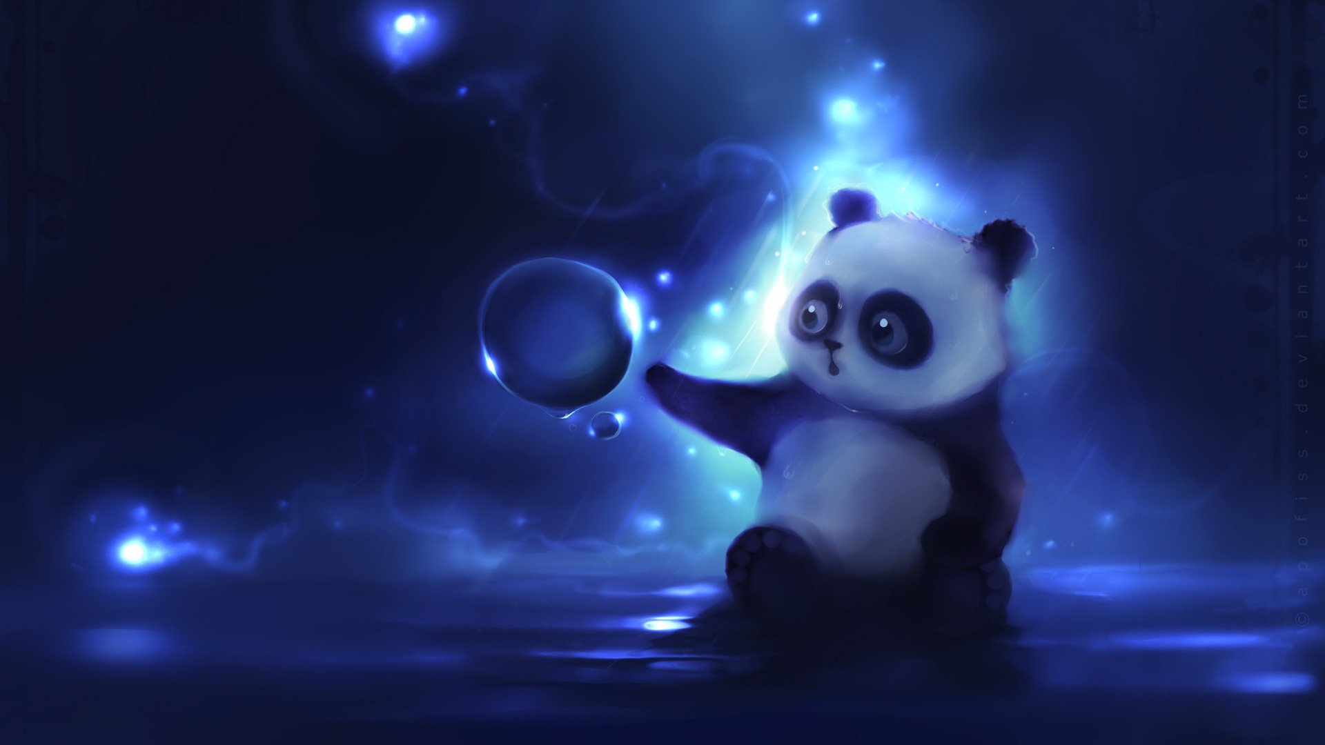 panda auteur ours en peluche perle curiosité dessin apofiss fond nuit lumière bulles yeux ours poupées dessins anime