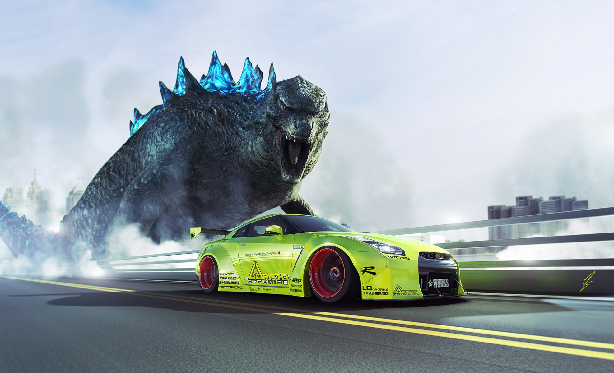 nissan gtr r35 liberty walk green godzilla speed