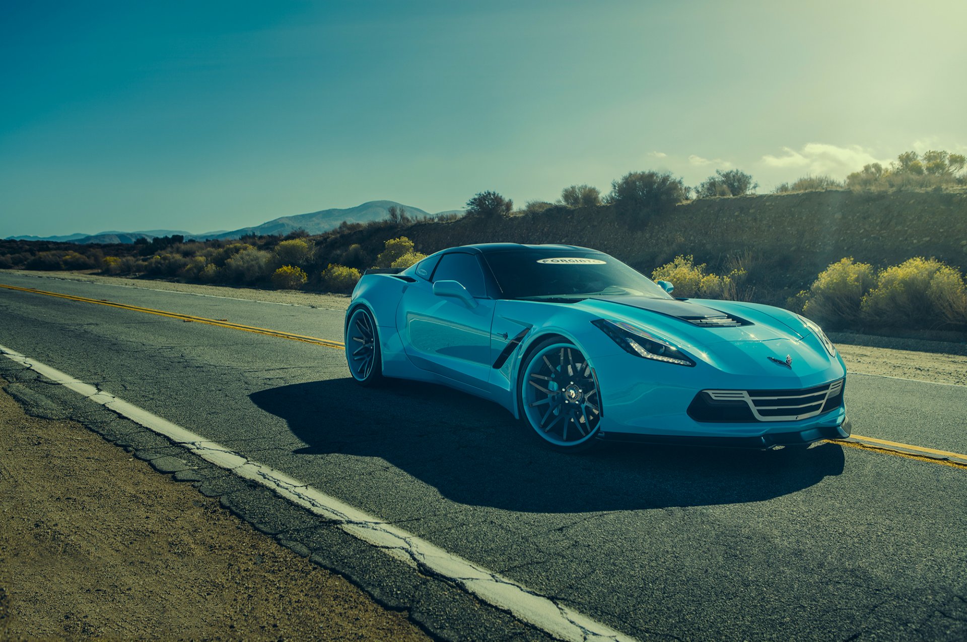 chevrolet corvette c7 stingray forgiato bleu avant voiture