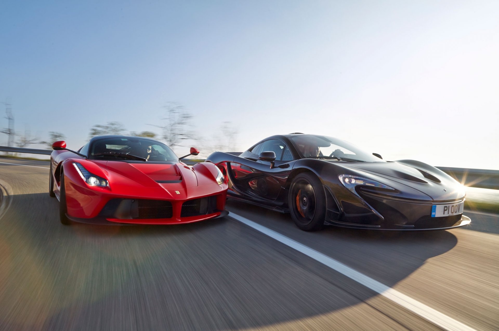 ferrari laferrari mclaren p1 red black supercars road sun front sky moutian speed lead power