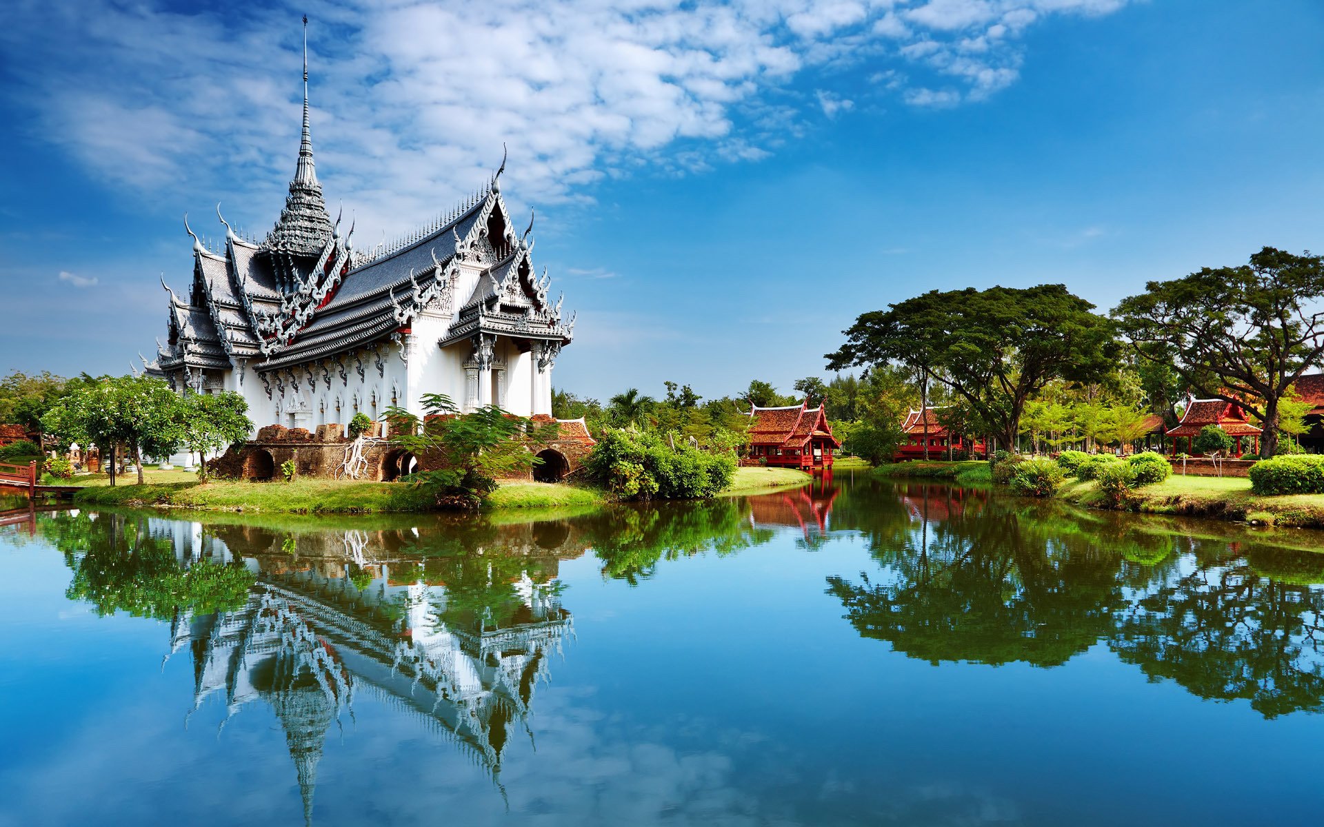 palace lake houses nature clouds the sky china trees drawing