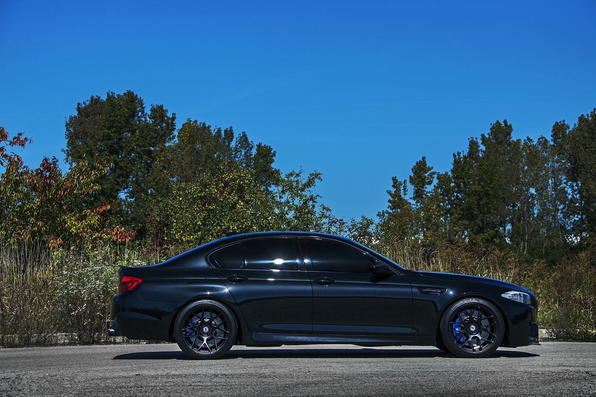 bmw m5 f10 nero ruote.bmw profilo dischi pinze blu