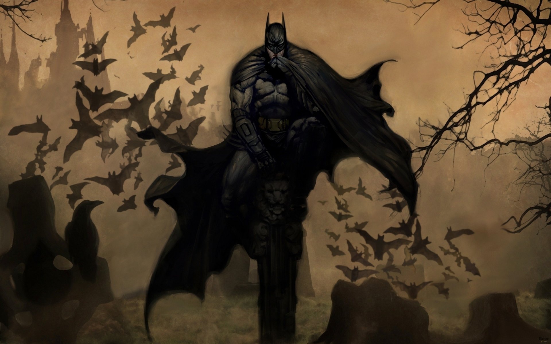 chauve-souris pierre tombale souris batman super-héros manteau masque souris corbeau va pierres corbeau météo obscurité arbres château