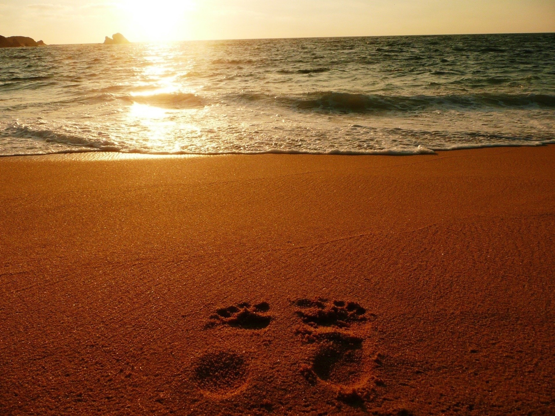 sand meer ozean spuren sonnenuntergang strand natur ufer horizont wasser