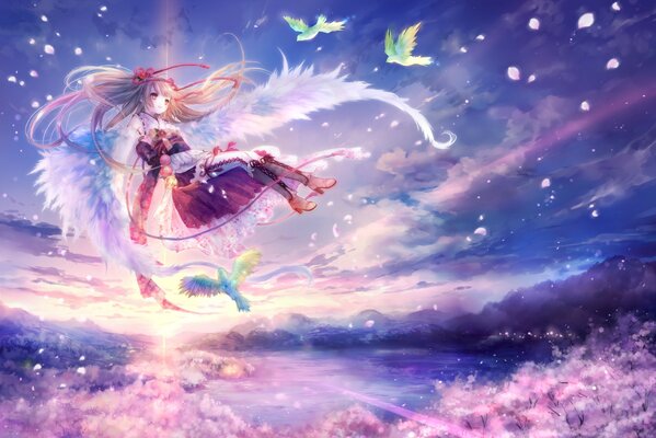 Arte mágico del anime. Ángel en el cielo