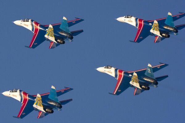 Aerobatic team Russian Knights in the air