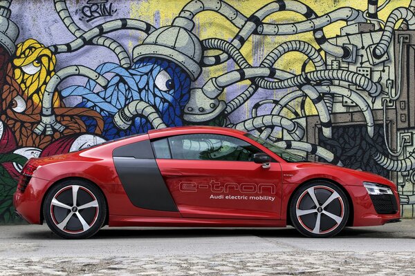 Red Audi R8 car in profile