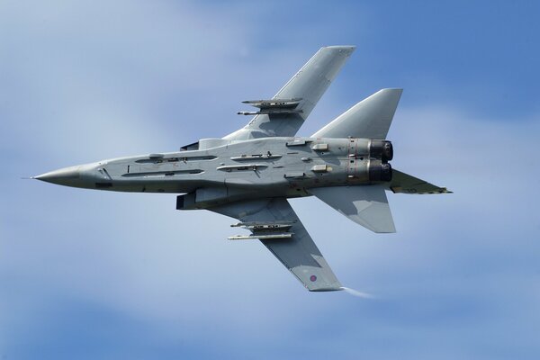 F3 fighter jet at high speed in the sky