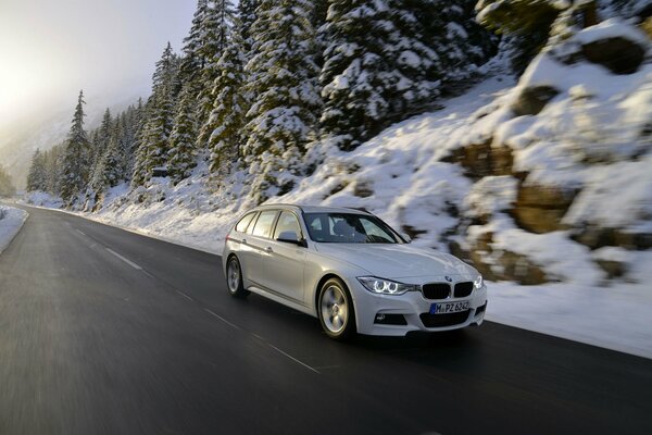 Winter road on a white hatch