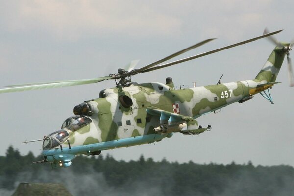 Soviet military helicopter tilted during landing