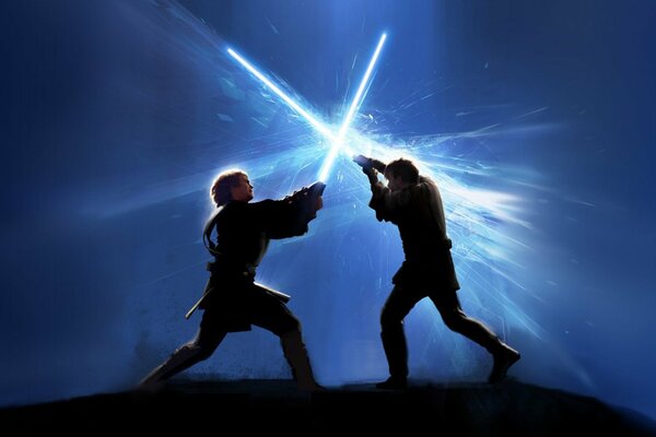 A lightsaber fight from Star Wars