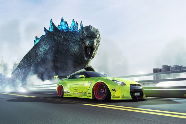 Un ratón de alta velocidad en el fondo de Godzilla. Godzilla y la máquina