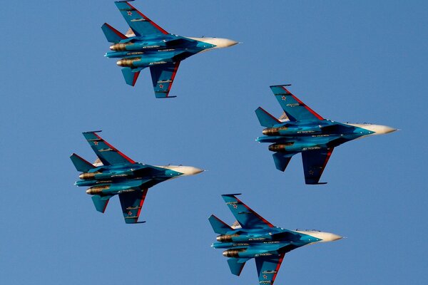 Four Russian knights in combat formation