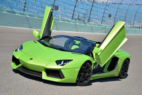 Lamborghini aventador vert avec portes ouvertes