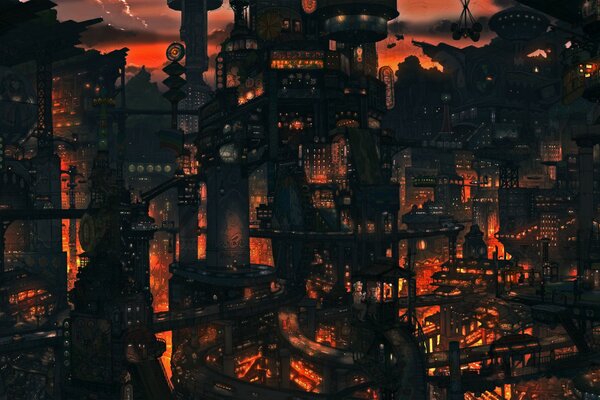 La ciudad del futuro en la noche