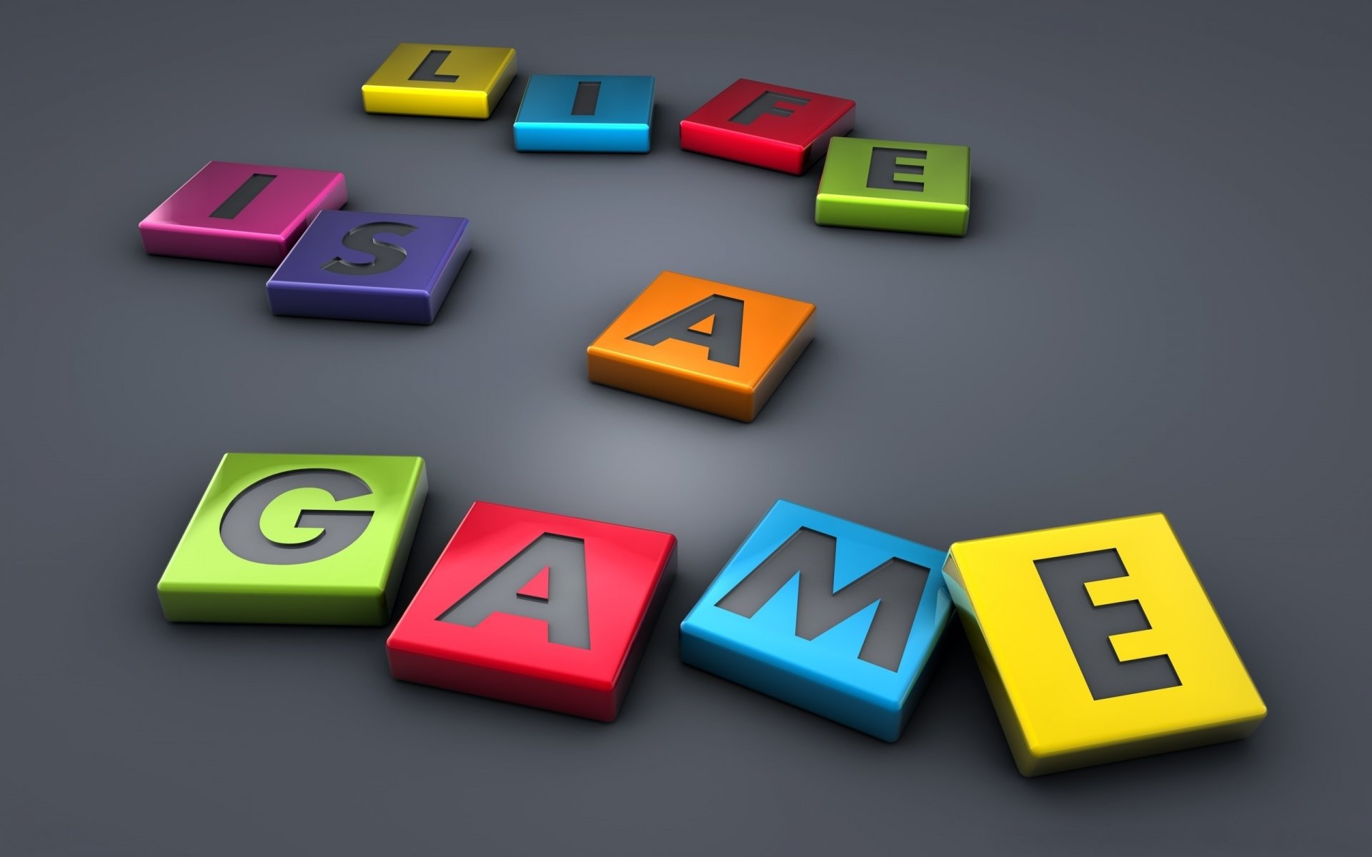 minimalism colorful letters the game life grey life is a game the inscription cubes grey background easy