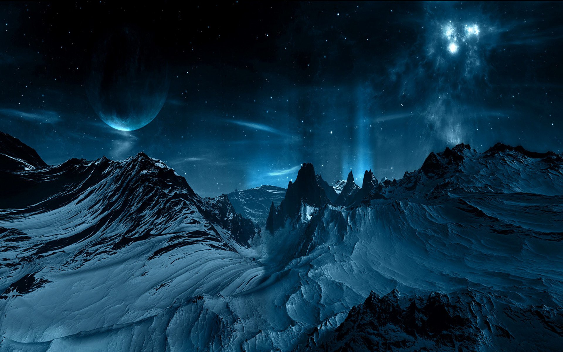 montagnes étoiles constellation planète surface dessins anime