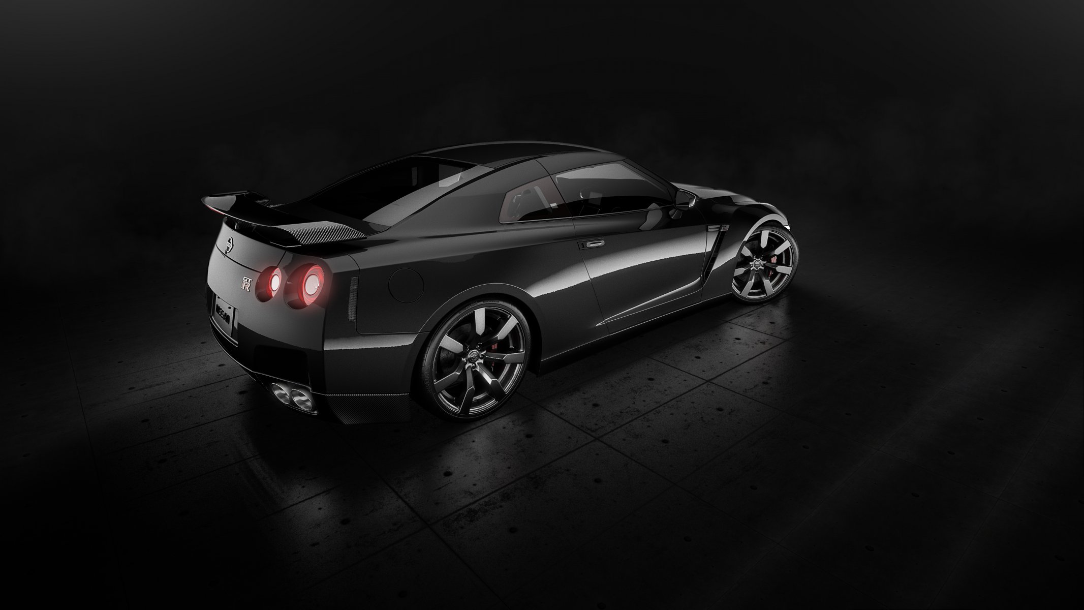 nissan gt-r r35 back black sport car studio