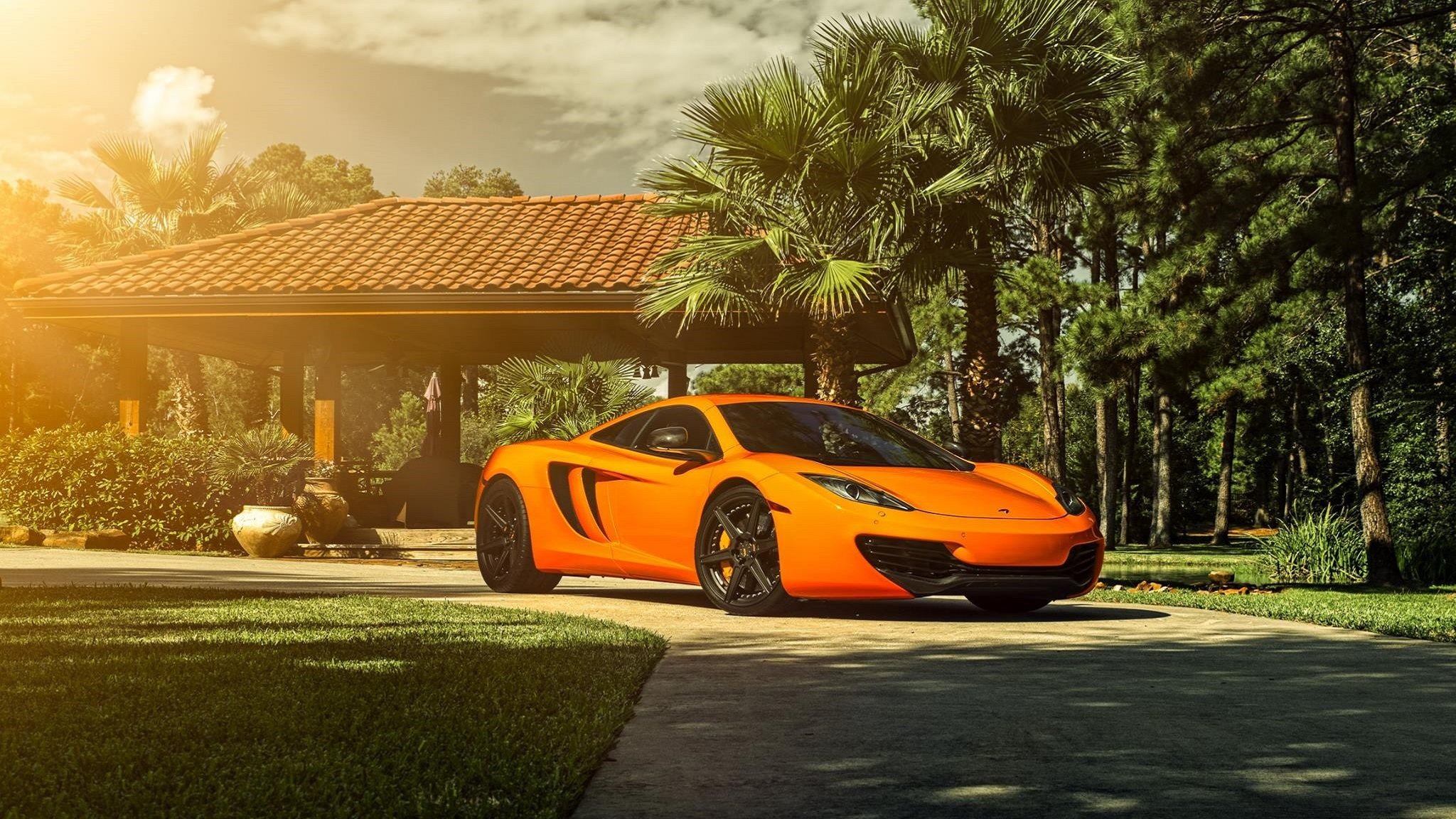 mclaren mp4-12c wheels sun front supercar orange