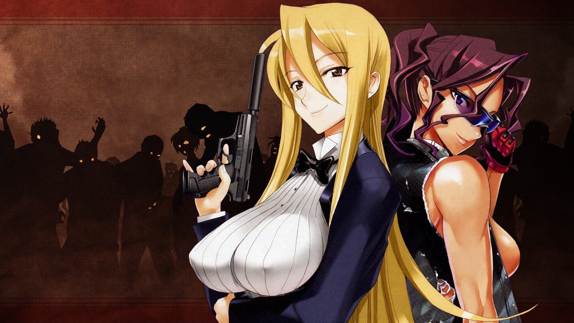 highschool of the dead duelo-a gakuen mokushiroku highschool of the dead escuela de los muertos hisashi yugo dibujos chicas chicas-a cara-a ojos-a pecho-a erótica - a tirador-a