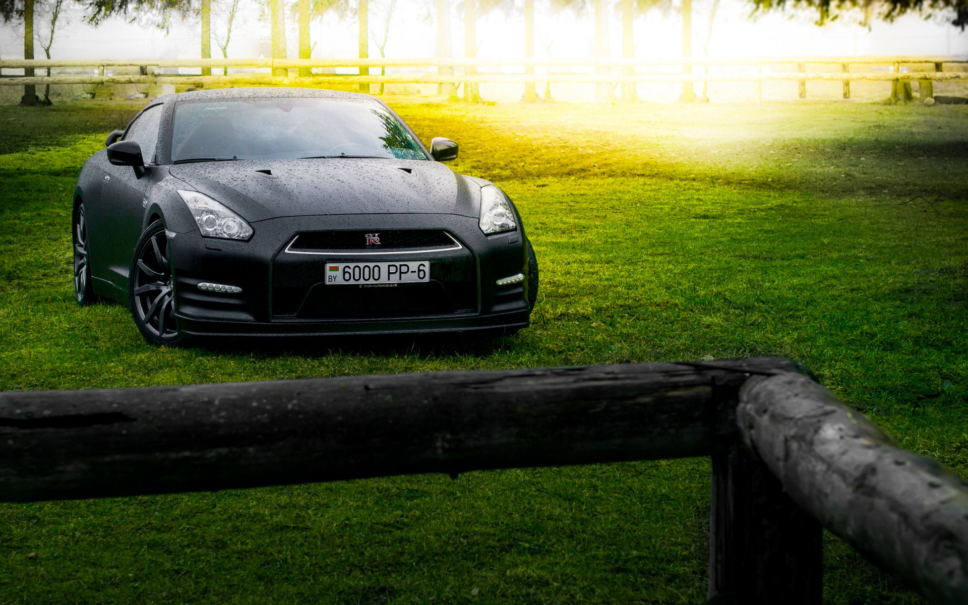 nissan gtr r35 opaco nero giappone sport auto azienda agricola foresta estate sole anteriore