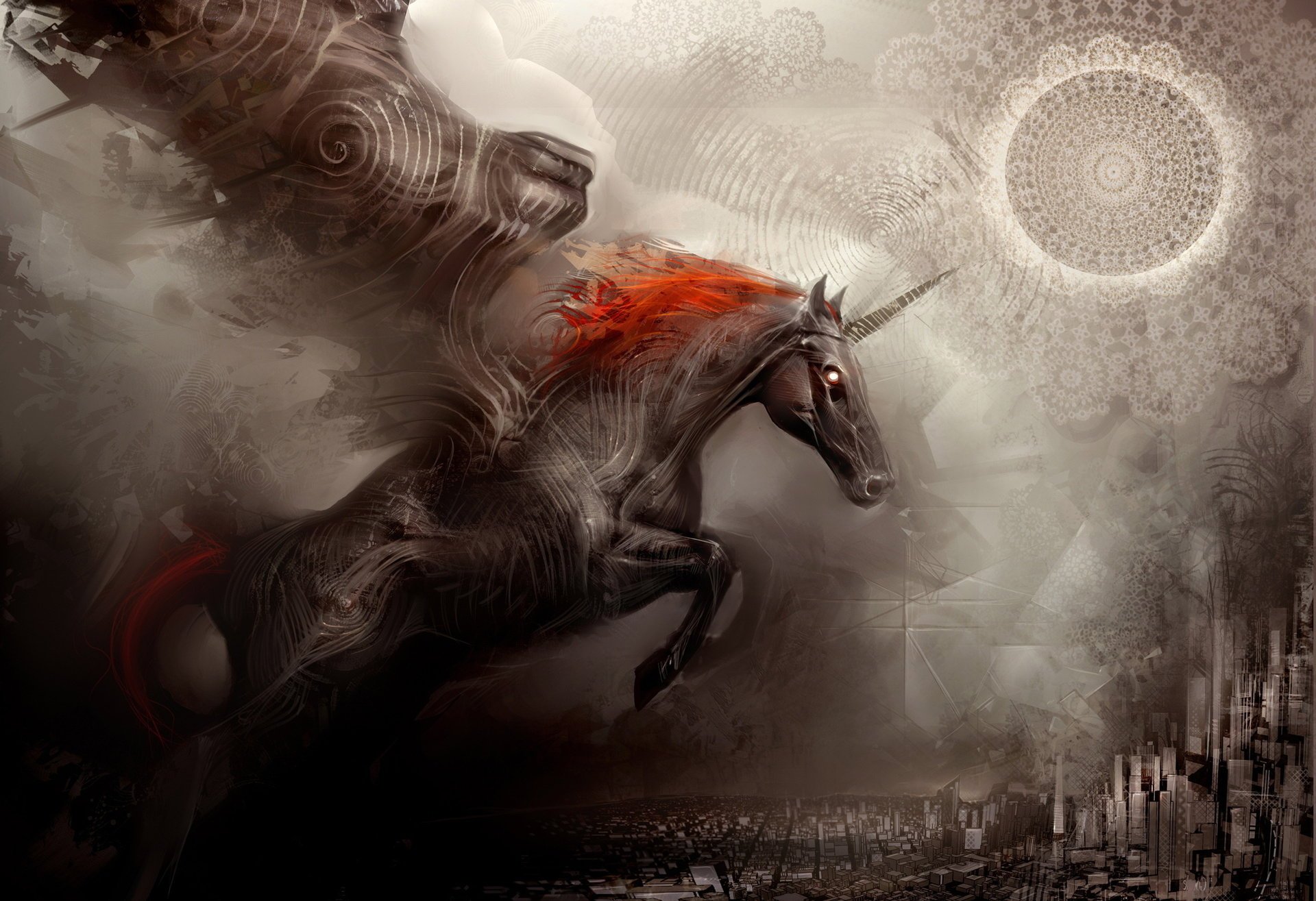 horse the city wallpaper unicorn fantasy