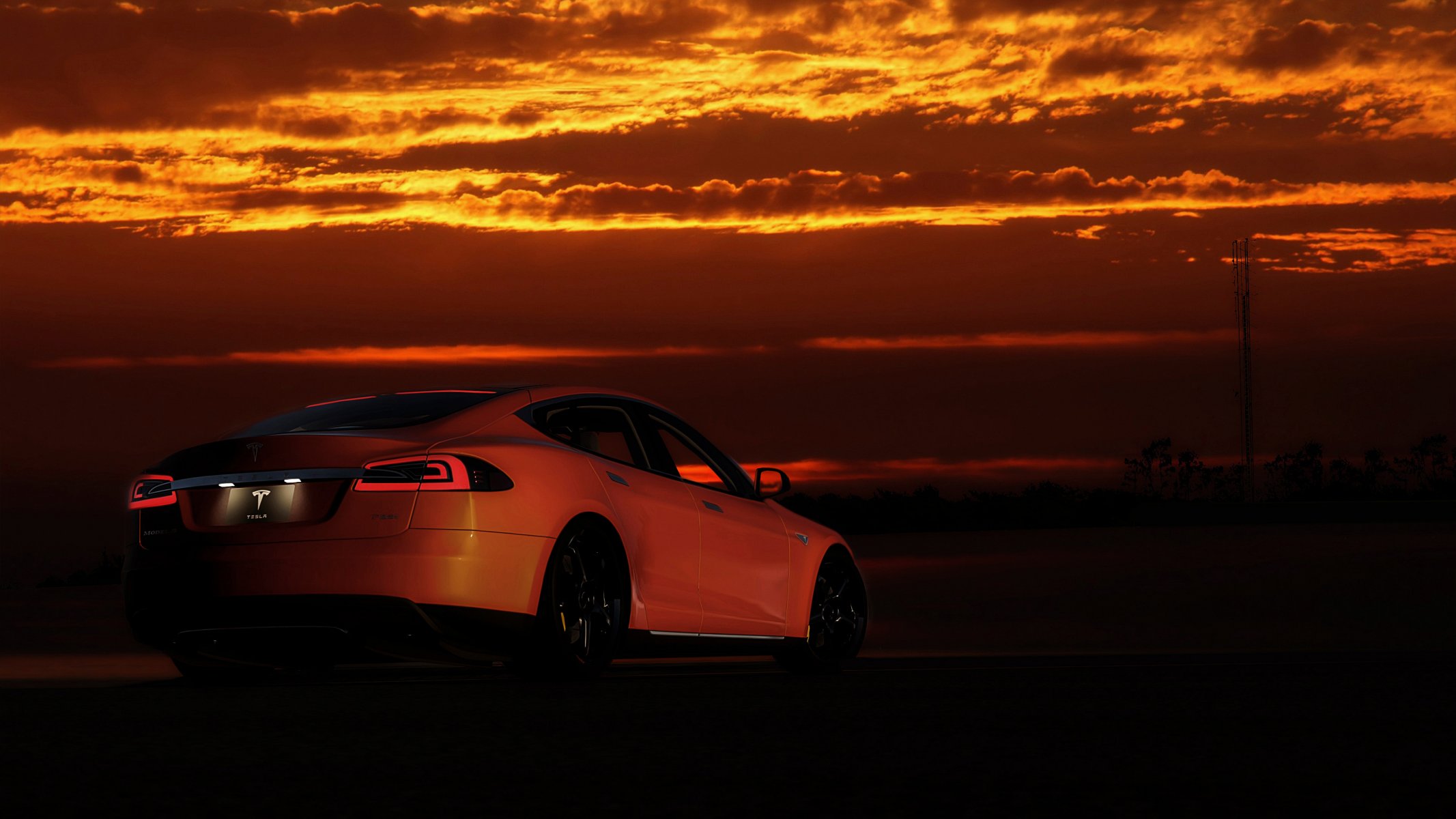 tesla blick sonnenuntergang