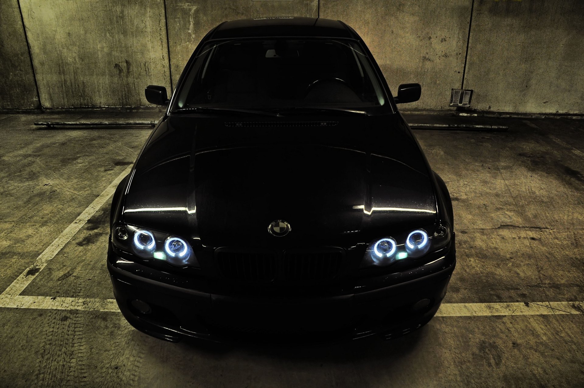 bmw e46 m3 auto bmw tuning noir phares parking voitures transport véhicules