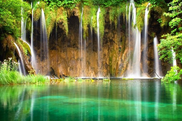 Cascata a specchio tra gli alberi